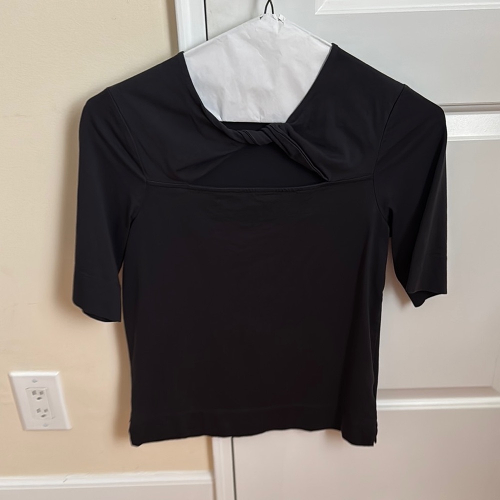 Ganni Black Fitted 3/4 Sleeve Sailor Collar Blouse